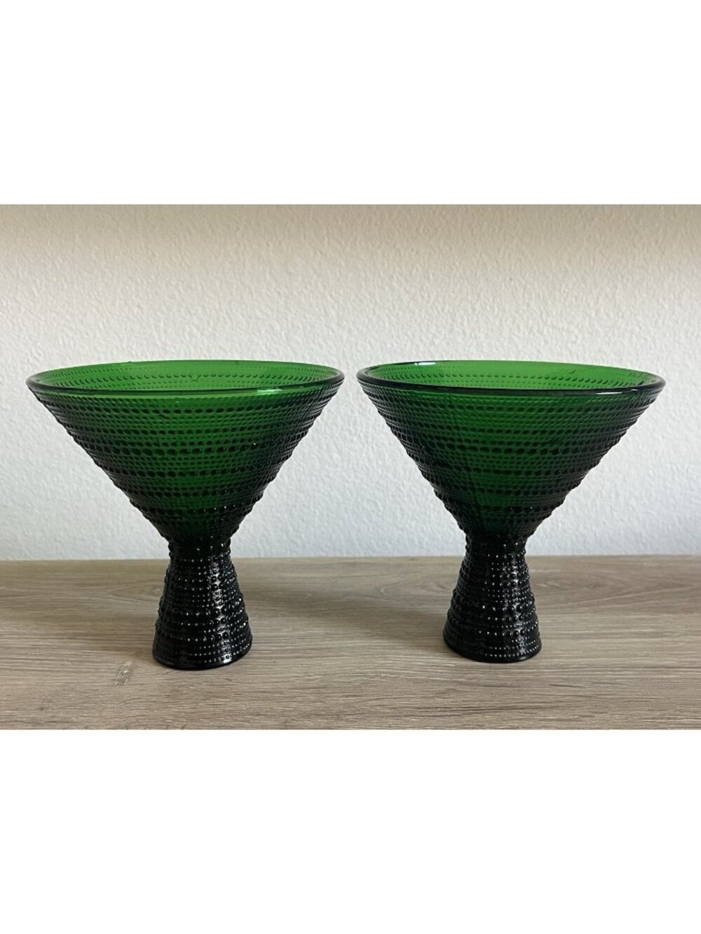 Fortessa Jupiter Martini Glasses Deep Green Hobnail Set of 2 Retro Bar Drinkware